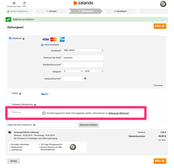 Zalando auf Rechnung